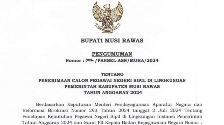 Musi Rawas Resmi Buka 250 Formasi CPNS 2024, Umur 40 Boleh Daftar, Berikut Syarat dan Cara Daftar