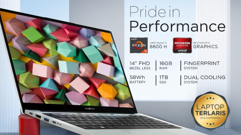 ADVAN Laptop Workplus AMD Ryzen 5, Canggih dan Ringan Hanya 1,3 Kg, Cek Harga dan Spesifikasinya
