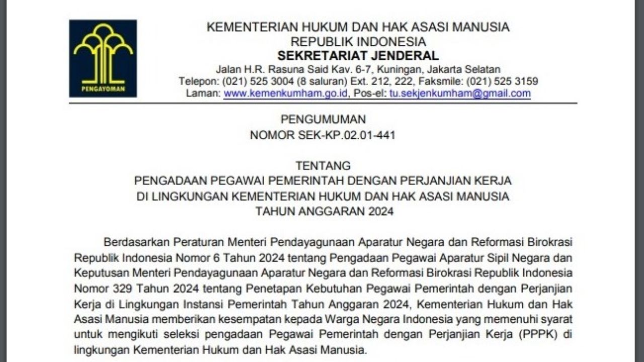 PPPK 2024 Kemenkumham Buka 803 Kuota untuk Lulusan SD- Sarjana Semua Jurusan, Ini Rinciannya