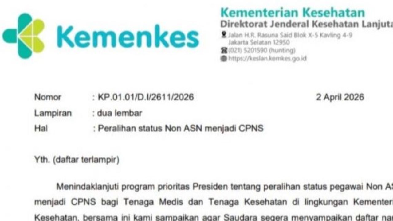 Viral, Kemenkes Terbitkan Surat Non ASN Jadi CPNS, ini Penjelasannya