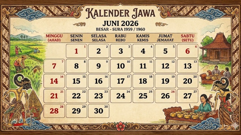 Kalender Jawa Bulan Juni 2026: Lengkap dengan Weton, Pasaran dan Neptunya