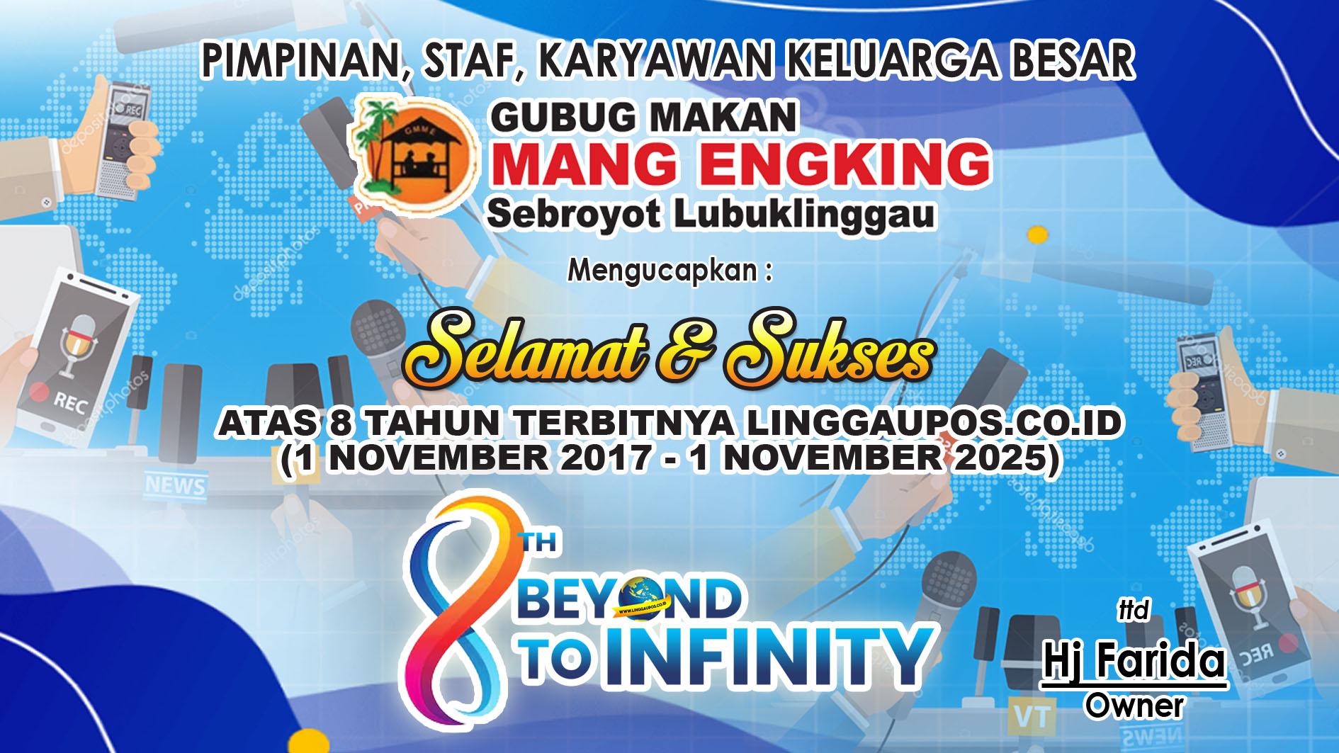 Gubug Makan Mang Engking Sebroyot Mengucapkan Selamat dan Sukses Atas 8 Tahun Terbitnya LINGGAUPOS.CO.ID