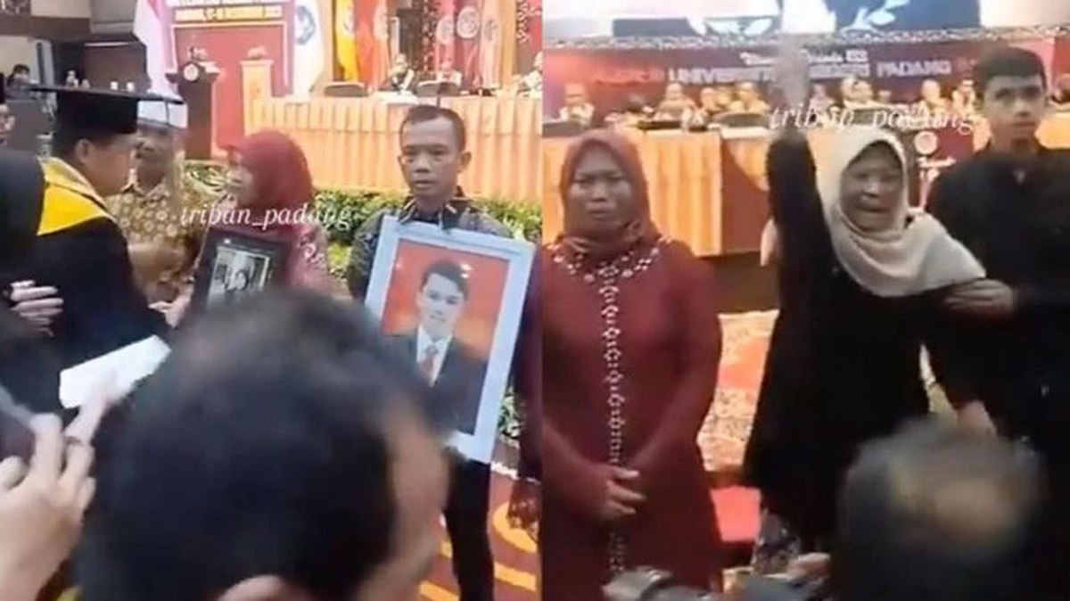 Haru, Orang Tua Gantikan Wisuda Anaknya yang Merupakan Mahasiswa UNP Korban Erupsi Gunung Marapi