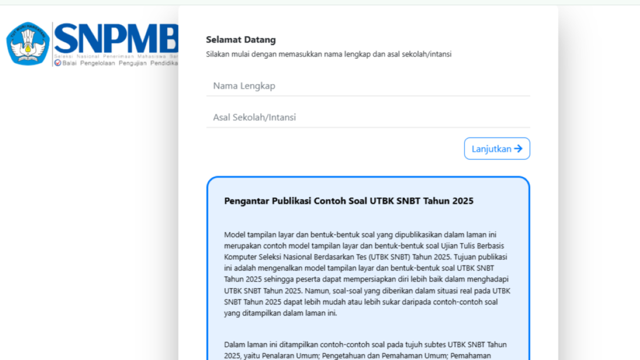 Link Resmi Simulasi UTBK SNBT 2025, Peserta Bisa Belajar Memahami Contoh Soal