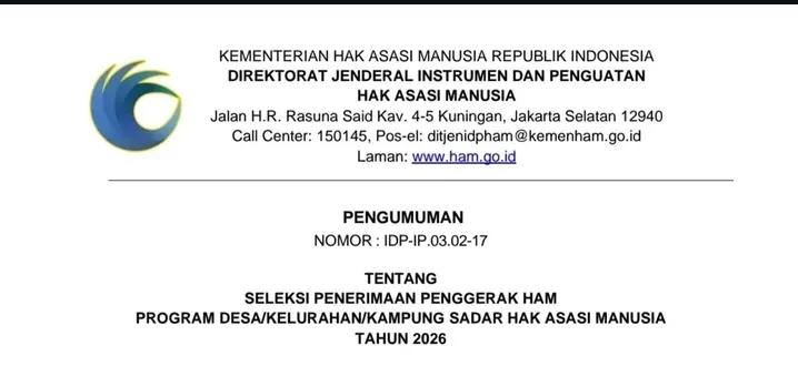 Syarat Ikut Rekrutmen Penggerak HAM Juni 2026, Lulusan SMA Bisa Daftar 