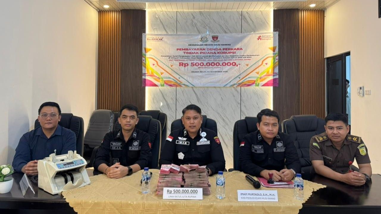 Direktur PT DAM Bayar Denda Rp500 Juta ke Kejaksaan Negeri Musi Rawas