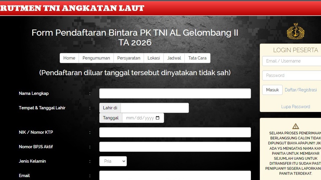 Link Daftar Seleksi Bintara PK TNI AL Gelombang II Tahun 2026, Berikut Caranya