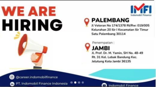 Indomobil Finance Buka 7 Lowongan Kerja, Penempatan Jambi dan Sumatera Selatan