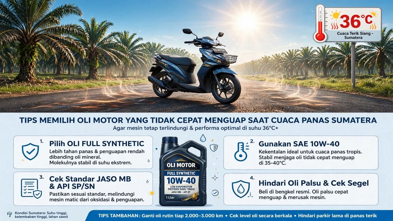 Tips Memilih Oli Motor yang Tidak Cepat Menguap di Tengah Cuaca Terik Panas Saat ini di Sumatera