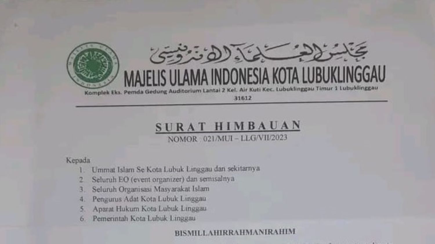 MUI Lubuklinggau Keluarkan Himbauan Resepsi Pernikahan, Soal Lempar Bunga Hingga Joget Maumere Dijelaskan