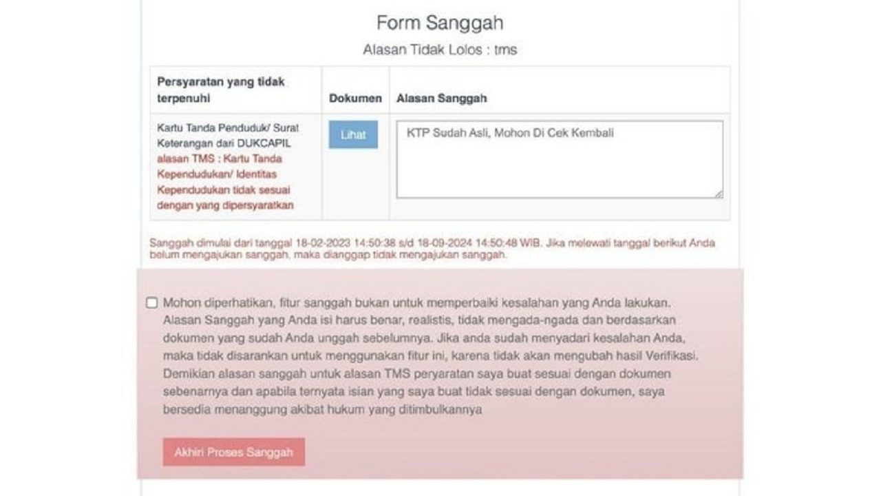 Contoh Tampilan Form Sanggah Seleksi Administrasi CPNS 2024, Berikut Hal yang Harus Diperhatikan