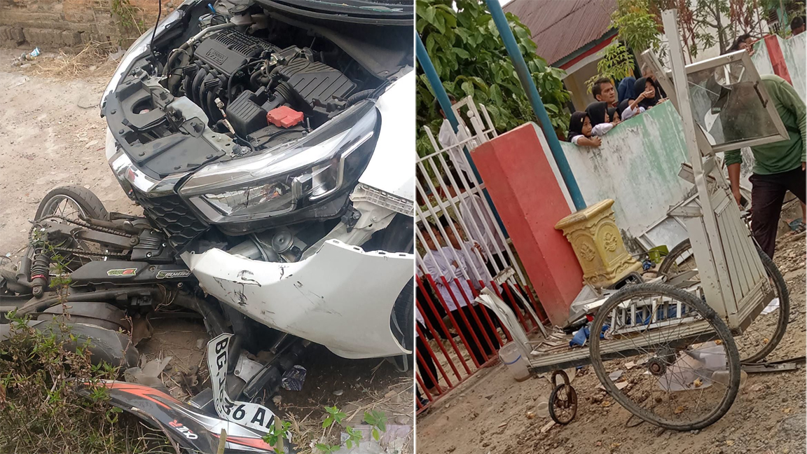 Kecelakaan Beruntun di Megang Sakti, Mobil Dikemudikan Dokter Tabrak 2 Motor dan Gerobak Siomay, 4 Orang Luka