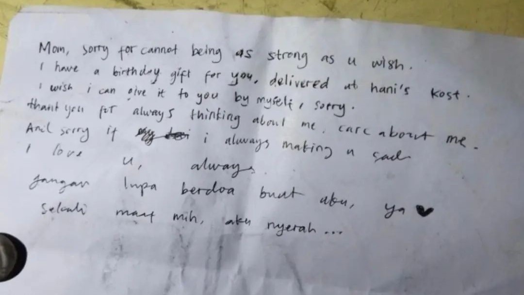 Mahasiswa Unnes di Semerang Tewas Bunuh Diri, Meninggalkan Surat Untuk Ibu, Isinya Begitu Menyentuh