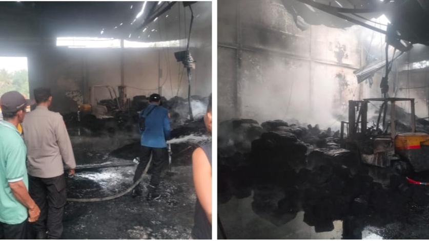 Kebakaran Gudang PT Ruberindo Global Utama di Tugumulyo Musi Rawas, Kerugian Ditaksir Rp1,2 Miliar