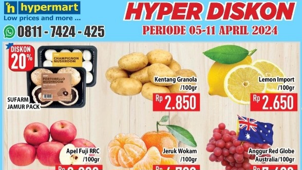 Diskon Produk Makanan Fresh dan Frozen di Hypermart, Edisi Lebaran Idul Fitri 1445 H, Periode 5-11 April 2024