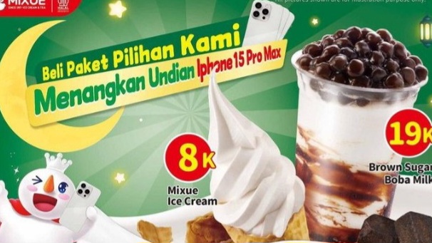 Waw!!!Beli Paket Pilihan di Mixue Lubuk Linggau Dapat iPhone 15 Pro Max, Begini Caranya