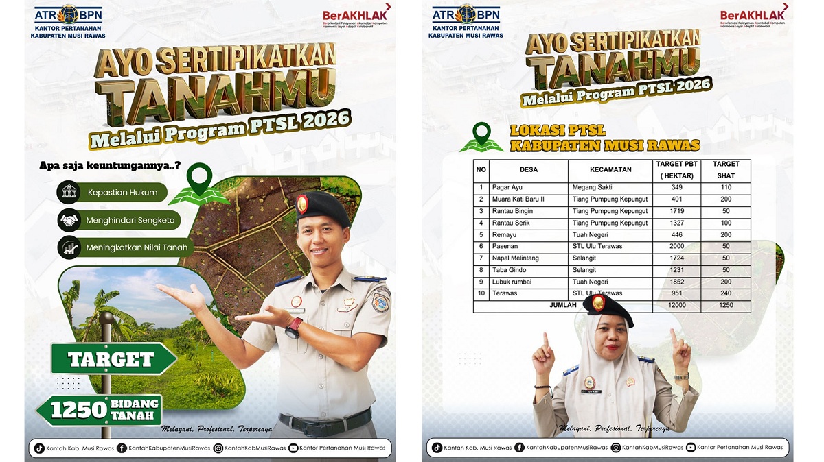 Kantor Pertanahan Musi Rawas Buka Pendaftaran PTSL 2026, Daftar Sekarang