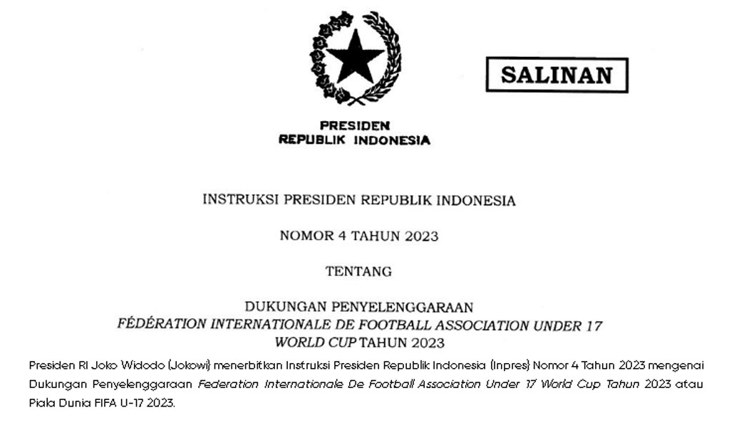 Presiden Jokowi Terbitkan Inpres Dukung Piala Dunia U-17 2023, Libatkan 33 Menteri dan Kepala Daerah