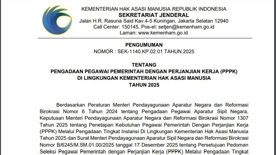 Peluang Besar Jadi ASN,  Ini Cara Daftar PPPK Kemenkumham 2026