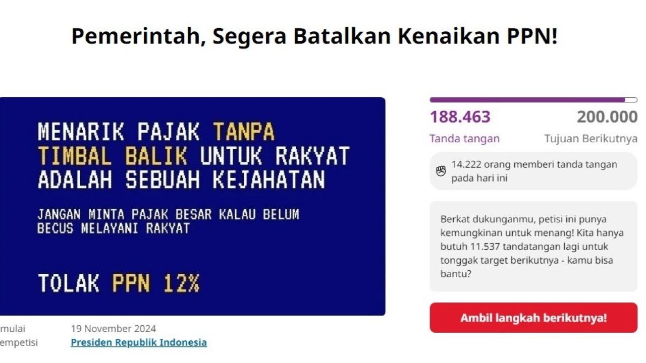 Petisi Tolak PPN 12 Persen Terus Bergema, Lebih 188 Ribu Tandatangan, Bisakah Kebijakannya Batal