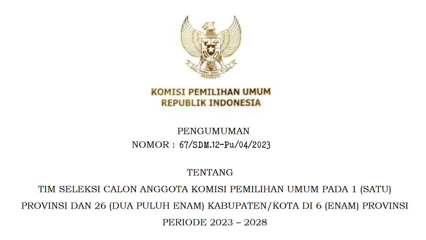 Ini Daftar Nama Tim Seleksi Calon Anggota KPU Sumatera Selatan dan 26 Kabupaten 