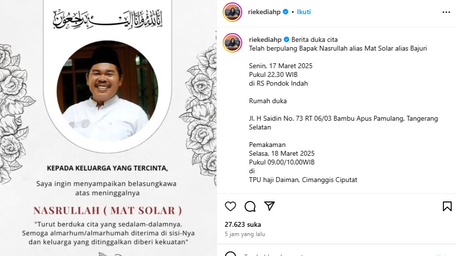 Komedian Mat Solar Meninggal Dunia, Hari ini Dimakamkan di Tangerang Selatan