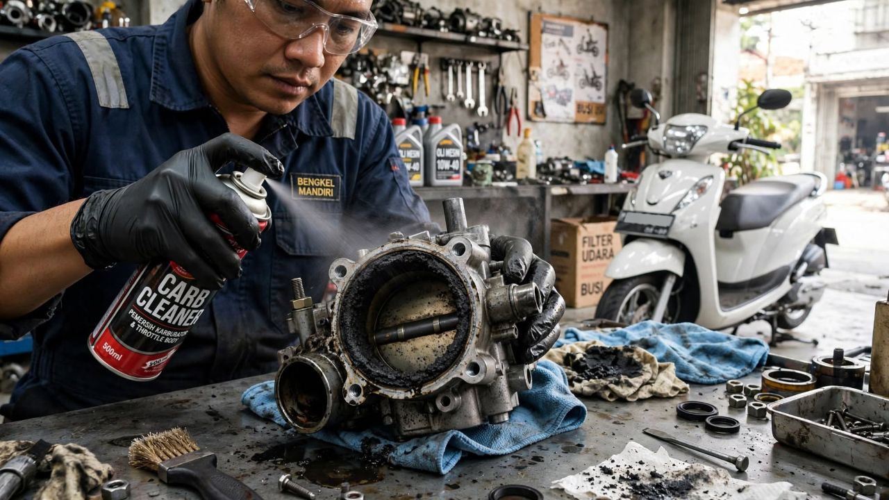 Penyebab Tarikan Gas Motor Matik Berat Saat Digas Pagi Hari dan Cara Membersihkan Throttle Body Sendiri