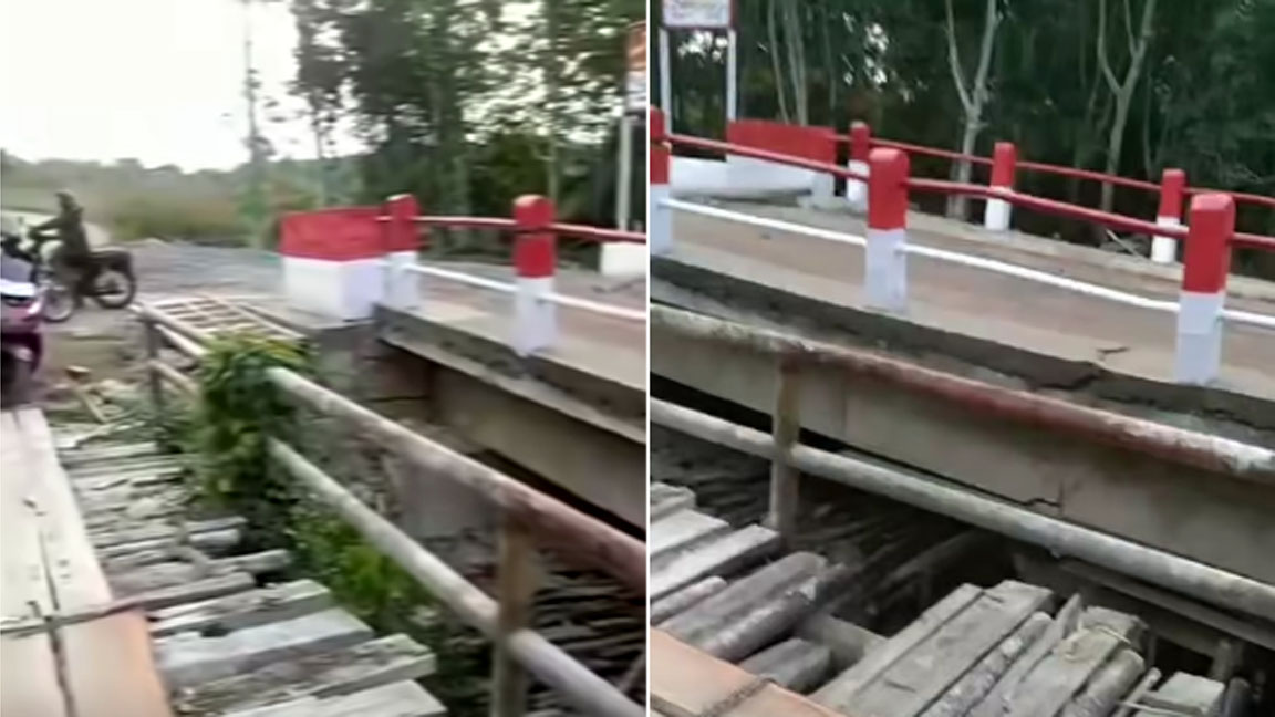Jembatan Perintis Garuda Merah Putih di Musi Rawas Patah Dilintasi Truk Angkut Alat Berat 36 Ton