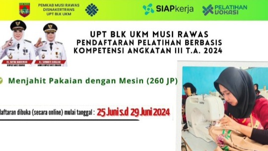 Pelatihan BLK Musi Rawas Angkatan III Tahun 2024 Sudah Dibuka, Ini Syarat dan Cara Daftarnya