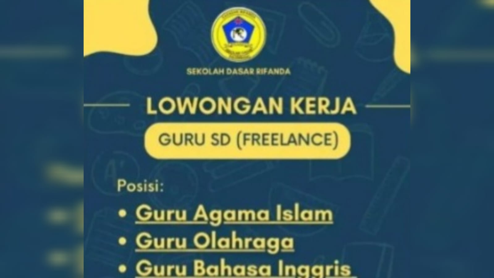 Info Lowongan Kerja Guru di SD Rifanda Palembang, Cek di Sini Syaratnya