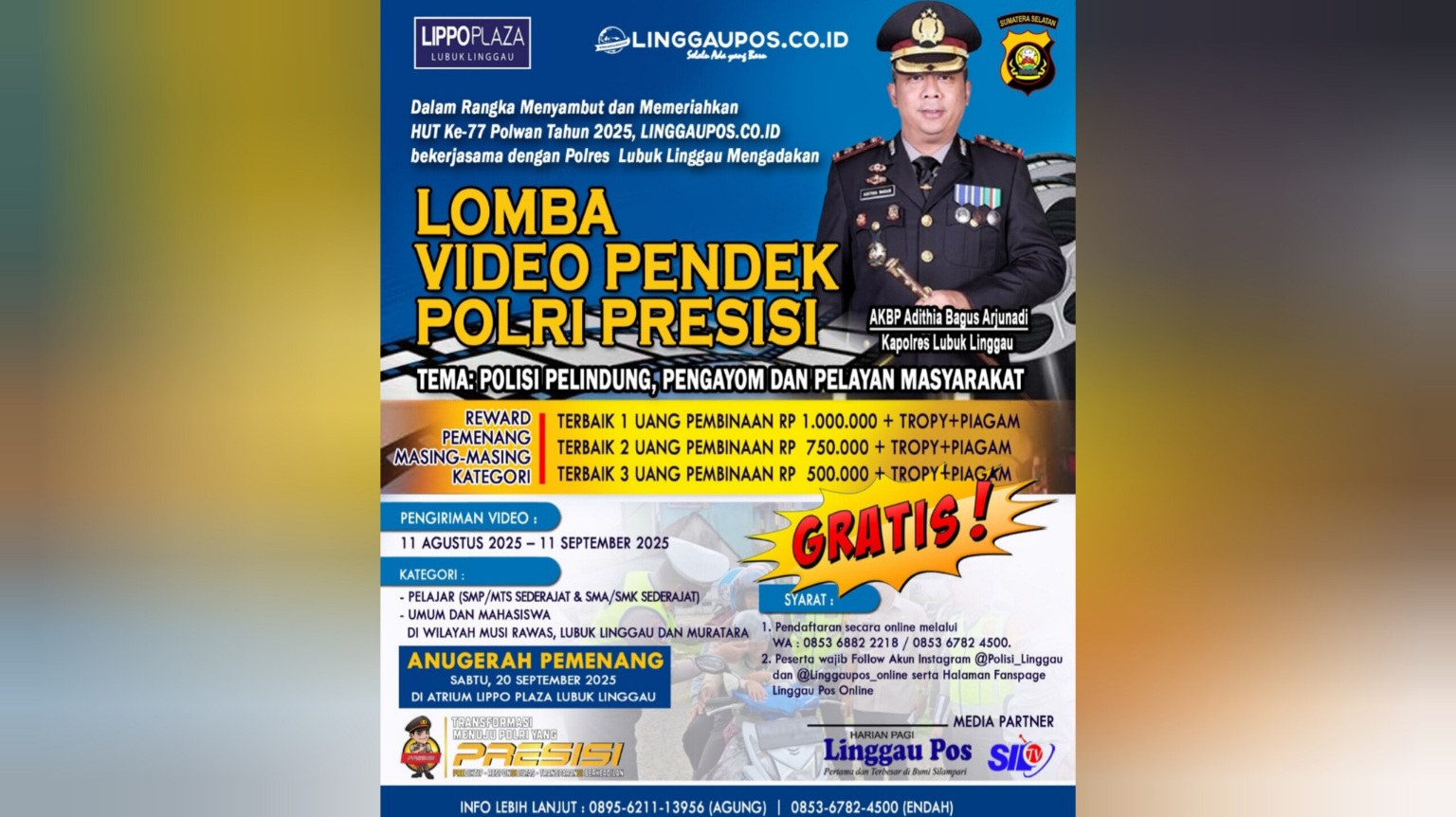 Ketentuan Lomba Video Pendek Polri PRESISI oleh Linggau Pos Online, Bisa Tim atau Individu