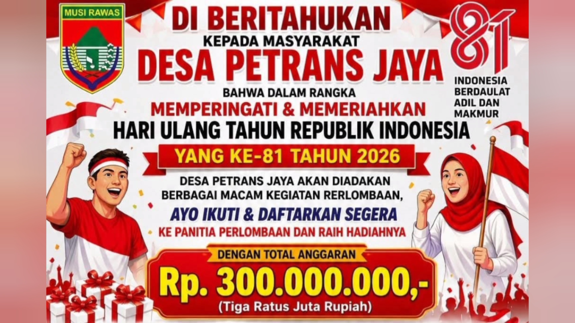 Fantastis, HUT RI 2026 di Petrans Jaya Musi Rawas, Total Hadiah Rp300 Juta