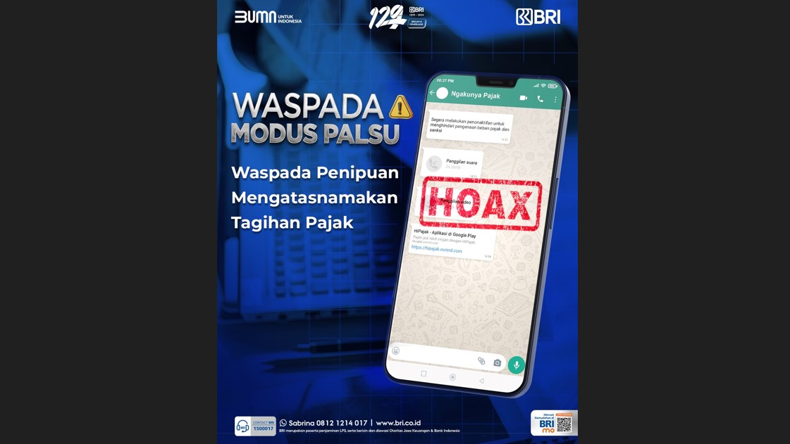 Marak Tagihan Pajak Berekstensi APK, BRI Imbau Masyarakat Tidak Terkecoh Modus Penipuan Perbankan