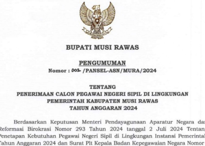 Musi Rawas Resmi Buka 250 Formasi CPNS 2024, Umur 40 Boleh Daftar, Berikut Syarat dan Cara Daftar