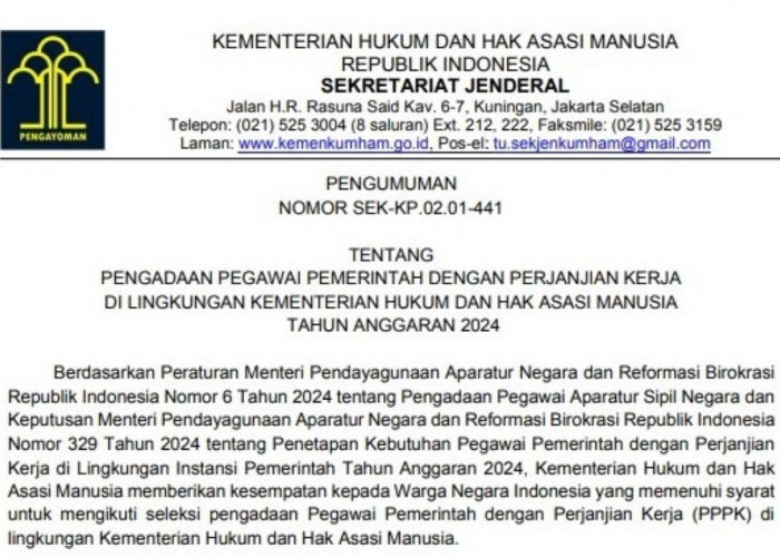 PPPK 2024 Kemenkumham Buka 803 Kuota untuk Lulusan SD- Sarjana Semua Jurusan, Ini Rinciannya