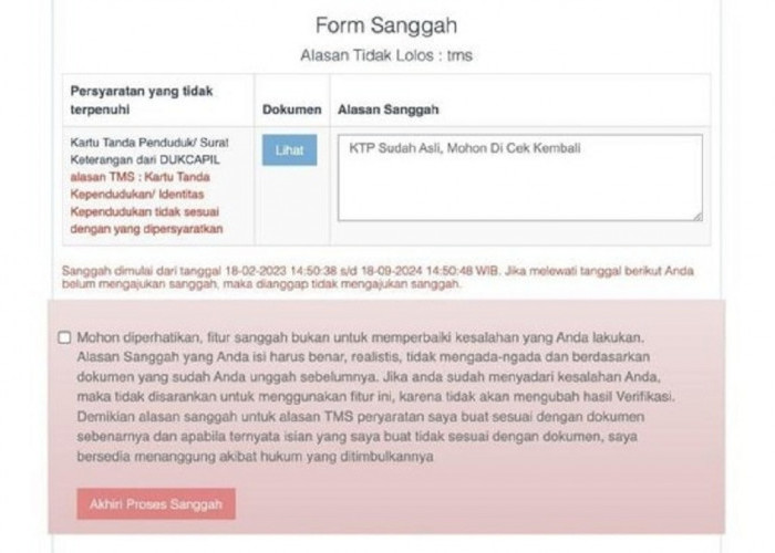 Contoh Tampilan Form Sanggah Seleksi Administrasi CPNS 2024, Berikut Hal yang Harus Diperhatikan