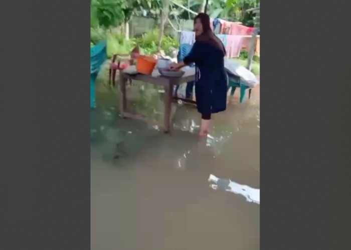 Jelang Tahun Baru 2024, Emak-emak di Muratara Ngulek Cabe di Tengah Banjir