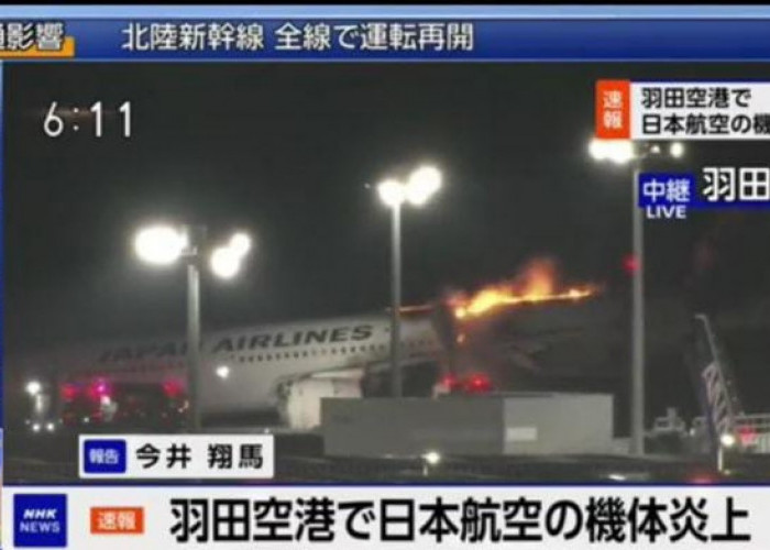 Setelah Bencana Tsunami dan Gempa Jepang, Pesawat Japan Airlines Terbakar Usai Tabrakan, 5 Orang Tewas