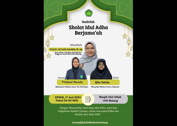 Khotib dan Imam Perempuan Salat Idul Adha 2024 di UIN Maliki Malang Jawa Timur, ini Penyebabnya