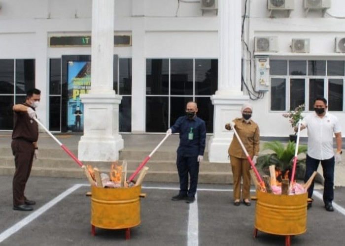 Barang Bukti 44 Perkara Inkrah Dimusnahkan Kejari Lubuk Linggau, Ganja 330 Gram Dibakar