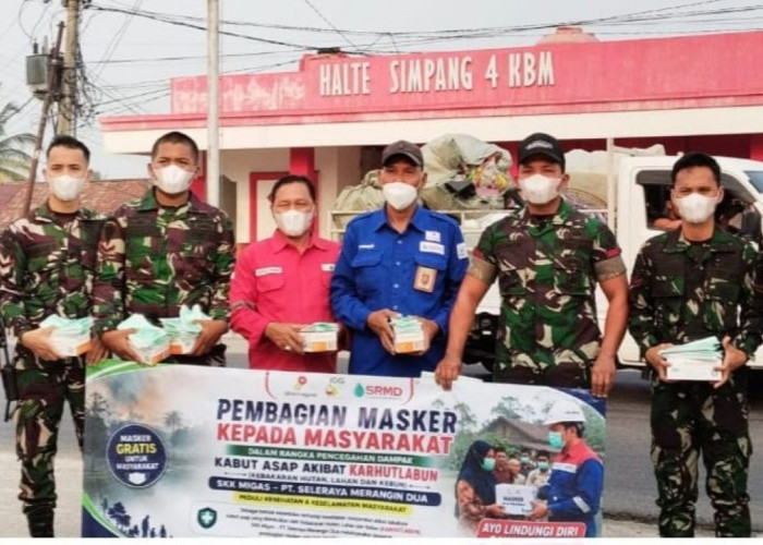SKK Migas–KKKS SRMD Bersama Yonif TP 846/KS Bagikan Masker, Cegah ISPA di Tengah Kabut Asap Muratara