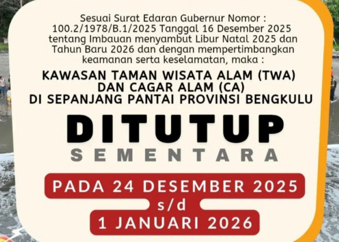 Tahun Baru 2026, Pantai Panjang dan Pulai Baai Bengkulu Ditutup, ini Penjelasan BKSDA