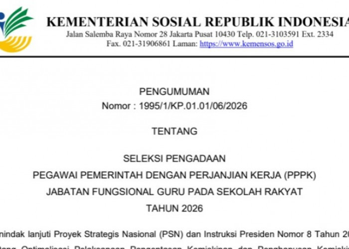 Syarat Ikut Seleksi PPPK Guru Sekolah Rakyat, Pendaftaran Tutup 14 Juni 2026