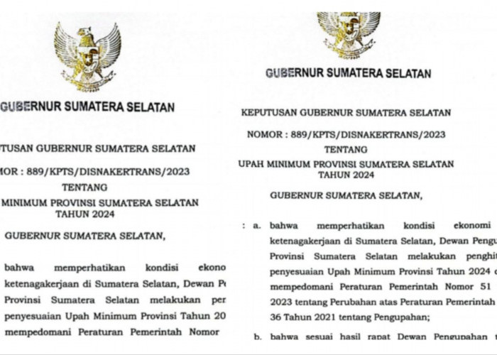 UMP 2024 Sumatera Selatan Tertinggi Ketiga Wilayah Sumatera, Bengkulu Juru Kunci 
