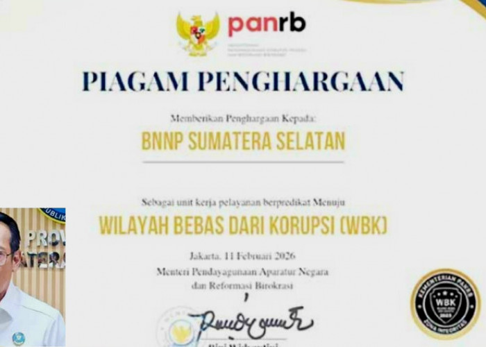 BNNP Sumsel Satu-satunya BNNP Peraih Penghargaan WBK 2026