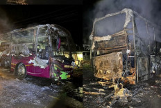 Angkut Pemudik Nataru, Bus Medan Jaya Terbakar di Depan Polres Musi Rawas Utara