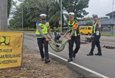 Jalan di Dekat Pusat Pemerintahan Musi Rawas Berlubang, Polisi Lakukan Penambalan
